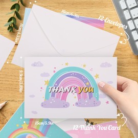 Bighan Thank You Cards Set 12 Sheets Thank You Greeting Cards with 12 Sheets Envelopes, Greeting Cards for Valentine's Day Wedding Teachers Mother Father Kids, B