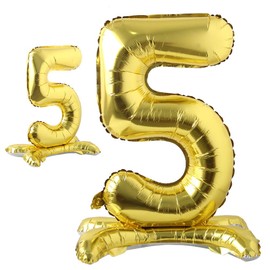 Self Standing 32 Inch Number Balloons Foil Ballon Gold Digit ball Wedding Birthday Party Decoration Baby Shower Supplies (32 inch Stand Gold 5)