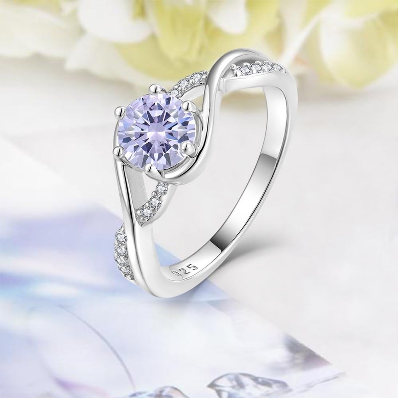 CARICY Women Ring,925 Sterling Silver Infinity Promise Ring Alexandrite June