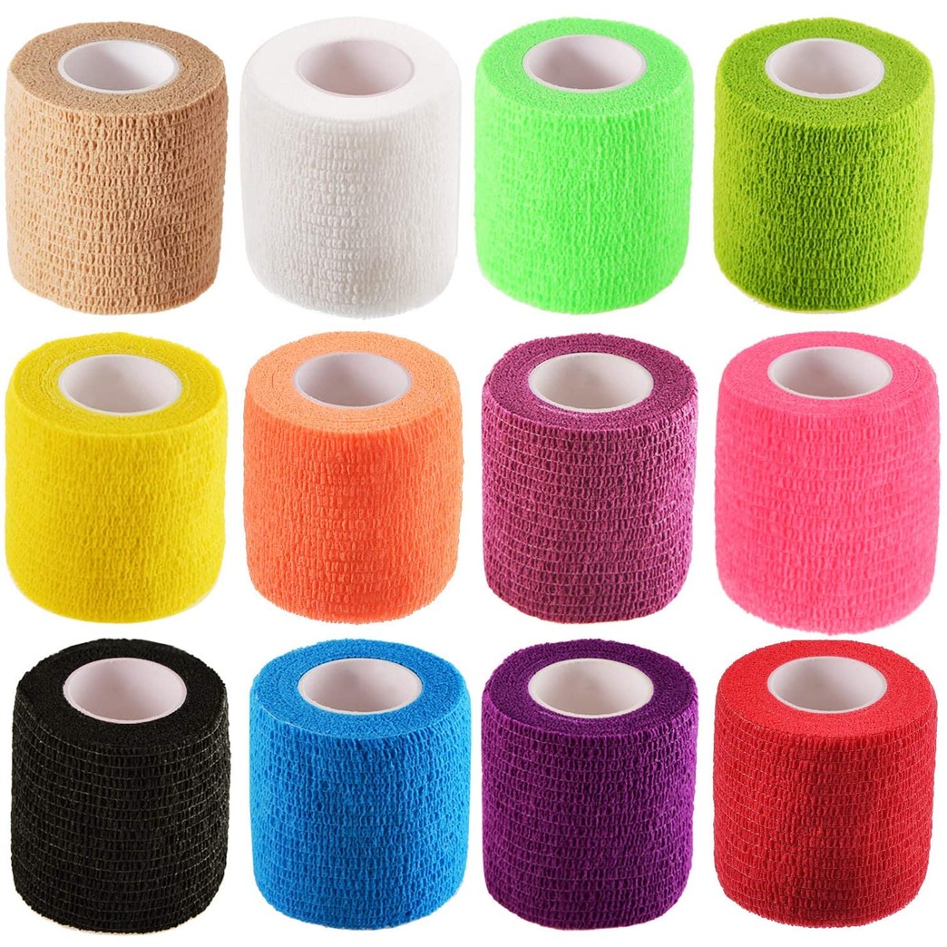 Pangda 12 Pieces Adhesive Bandage Wrap Stretch Self-Adherent Tape for Sports, Wrist, Ankle, 5 Yards Each (2 Inch, 12 Colors)