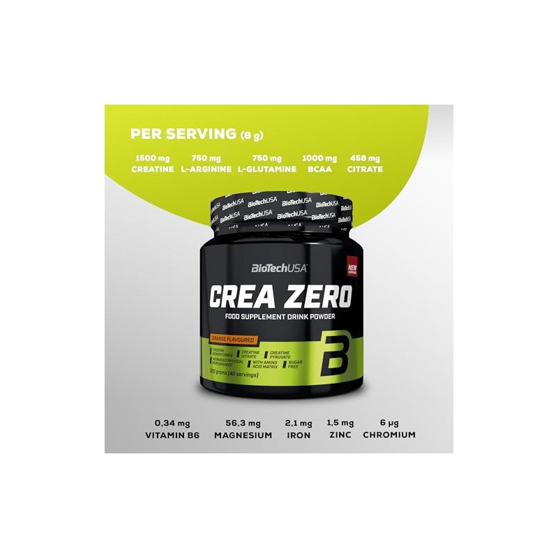 BioTechUSA Crea Zero | Sugar-Free Creatine Drink Powder | Added