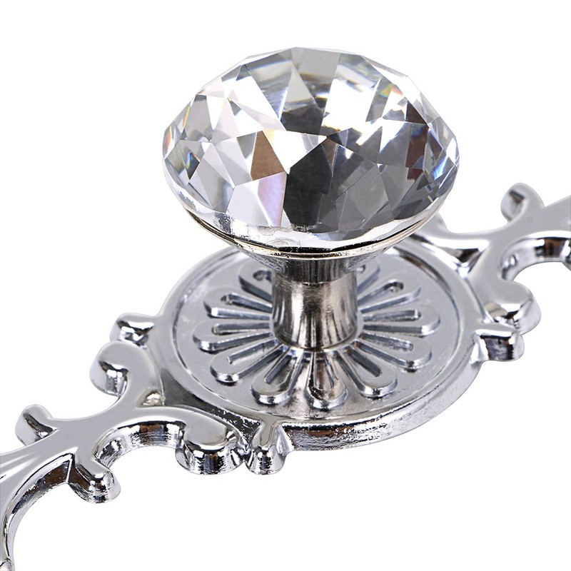 BSTKEY 10 Pack Crystal Drawer Knobs with Silver Plate -