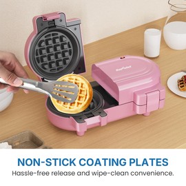 Sunvivipro Double Waffle Maker Featuring Dual Removable Nonstick Plates, One-Button Single or Dual-Side Operation, Rapid Preheating with Dual Indicator Lights, Easy-to-Clean and Durable Design,Pink