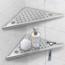 mivndeeopu Corner Shower Shelves 2-Pcs, 10” Rustproof 304 Stainless Steel Shower Corner Shelf with Razor Holder, No Drilling Bathroom Shower Shelf for Tiled Wall (Brushed Silvery Style 2)