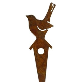Generisch SRBG K17 Flower Bed Stake Bird with Bird House 25 x 6 cm Metal Rust Flower Pot Garden Stake Figure Decoration