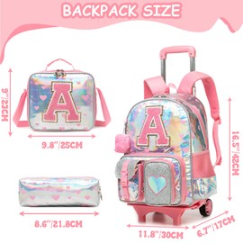 ZBAOGTW Rolling Backpack for School Girls Rolling Backpack for Kids Ages 8-12 Roller Backpacks for Girls Carry on Schoolbag with Wheels