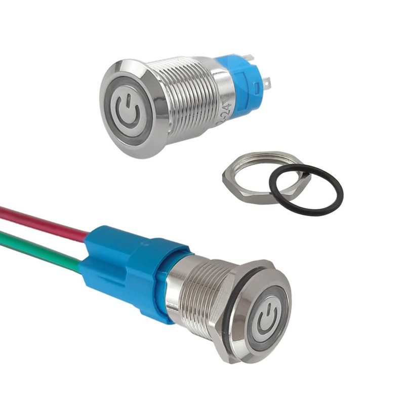 Aiqeer 2 Pcs 12 mm Self-locking Latching Push Button Switch,