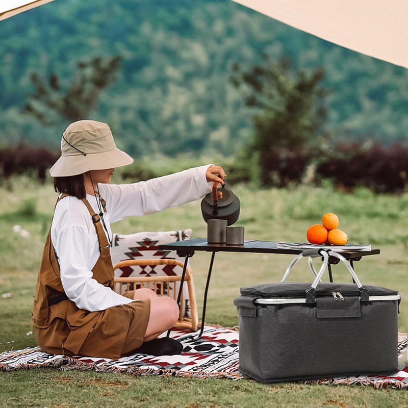 Picnic Bag Foldable Picnic Basket Insulated Comfortable Handle Ice Pockets