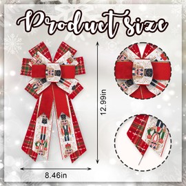 Glodecart Large Christmas Bow for Wreath,Nutcracker Soldier Velvet Red Green Plaid Wreath Bow for Christmas Décor Winter Bow for Front Door Indoor Outdoor Wall Tree Topper Decoration Supplies Ornament