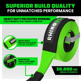 Rhino USA Recovery Tow Strap (3" x 30') - 31,518lb Break Strength - Emergency Recovery Strap Tow Rope for Truck, UTV, ATV & More - Heavy Duty Towing Strap for Offroad 4x4 Use - Compatible with Jeep