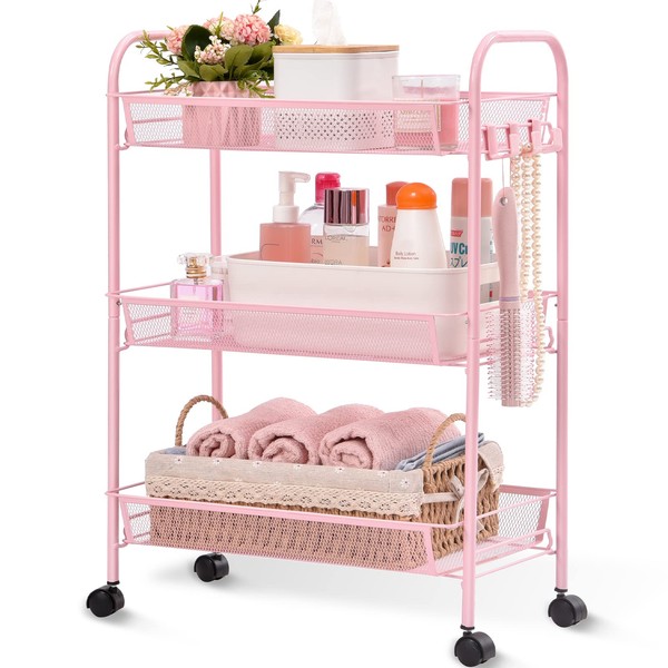 TOOLF 3-Tier Metal Rolling Cart, Mesh Wire Easy Assemble Utility
