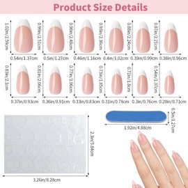 72 Pcs French Tip Press On False Nails Kit, Medium Almond Shape Full Cover Fake Nails with 72 Tape & 3 Rubbing Strip, Nail Tips Glue-On Manicure Decorations for Women & Girls (3 Set)