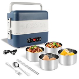 Rzlinn Electric Heated Lunch Box for Adults, 2.4L Portable Fast Heating Lunch box with 4 pcs-Food Container,110v Double Steam Electric Food Warmer for Work, Travel, Vegetarians