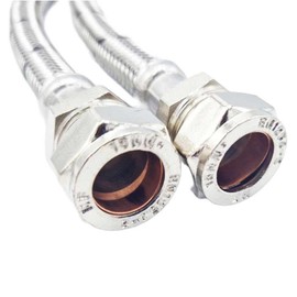 Pair of Flexible Hose Pipe Connectors Tails 1/2" x 15mm Compression 500mm WRAS
