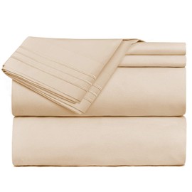 Clara Clark 1800 Premier Series 4pc Bed Sheet Set - King, Beige Cream