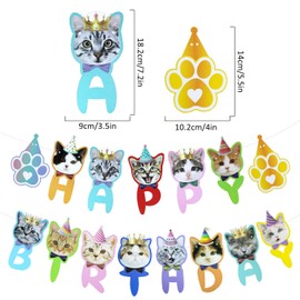 Cat Happy Birthday Banner Cat Party Decorations Cat Face Hanging Bunting Birthday Sign for Kids Cat Theme Birthday Party A6-MTSRLQ