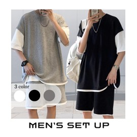 Elixio Men's Sweatshirt, T-shirt, Half Pants, Setup, Top and Bottom, Plain, Simple, Large Size, Cool, Loose Fit, Jersey, Top and Bottom Set, Loungewear, Shorts, Sportswear, Sale, gray