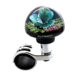 Auto Land Underwater Flower Handle Spinner Blue Steering Spinner Knob Real Orchid Flower Artwork 2.6 inches (65 mm) Thick Grip