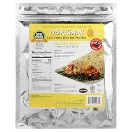 Norigami Egg Wraps with Soy Protein – Sesame Seeds. High Protein, Low Carb, Vegetarian. Thin Healthy Wraps -Certified Kosher, Non-GMO, Gluten Free - NOW Featuring 10 Wraps in a bag.