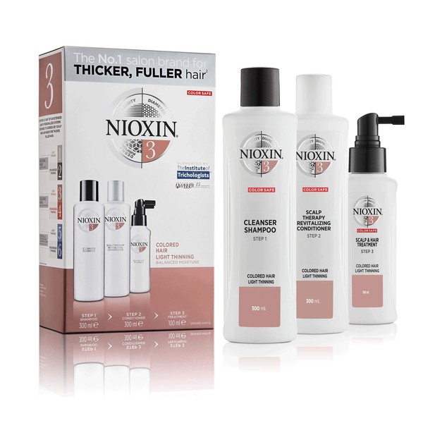 Nioxin Full-Size System Kits 1, 3 & 5, 3-Pc Hair Loss Shampoo, Conditioner & Scalp Treatment, For Normal to Light Thinning Hair, 3 Month Supply