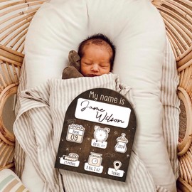 Mondily Mondily Baby Announcement Sign for Hospital, Baby Welcome Sign, Baby Arriving Sign, Blank Newborn Birth Stats Board Gifts for New Parents, Baby Boy Girl Hello World Photo Prop Nursery Decor