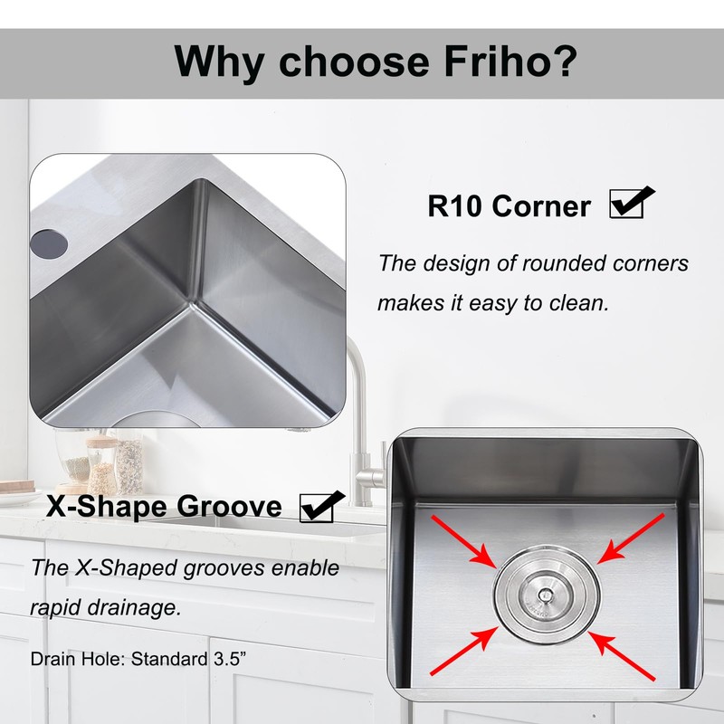 Friho 15x15 Inch Drop in Bar Sink, Top mount Small