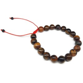 MYSTIC JEWELS by Dalia – Elastic Tiger Eye Bracelet 8 mm Natural for Energy, Evil Eye with red string macrome