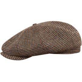 Sterkowski Shelby Hat | Tweed Flat Cap for Men | Warm Elegant 100% Wool Newspaper Boy Cap, Blue / Brown, 58