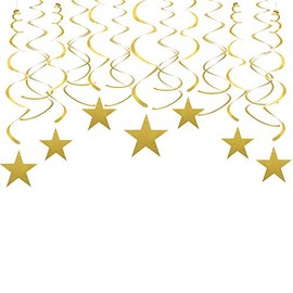 Gold Twinkle Stars Swirls Decorations Shiny Metallic Hanging Decorations Foil Stars Garland Wedding Favors Birthday Baby Shower Party Decorations, 30 pcs