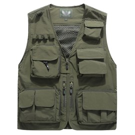Flygo Men's Casual Outdoor Work Safari Fishing Travel Photo Cargo Vest Jacket Multi Pockets
