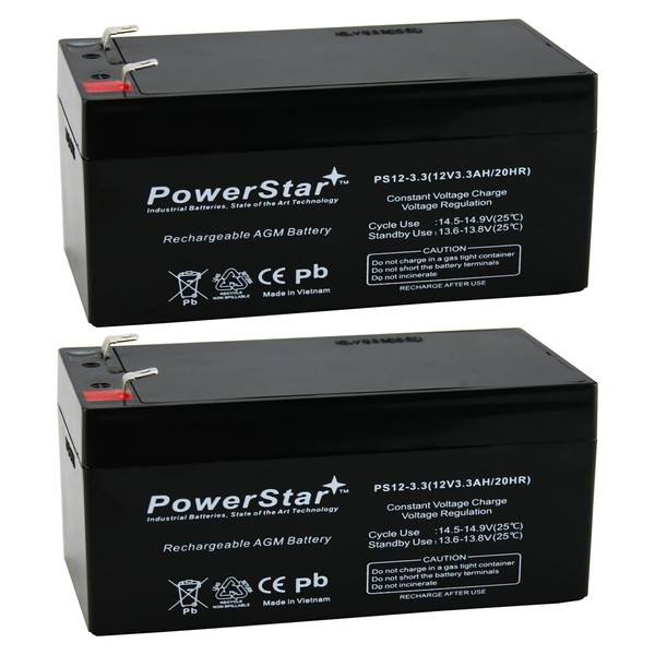 PowerStar 12V 3.3AH SLA Battery Replaces wp3-12 bp3-12 pc1230-2PK