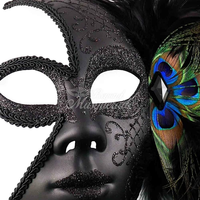 Full-face Feather Masquerade Mask Black