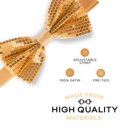 Man of Men Gold Bow Tie for Men - Sequin Bow Ties for Men - Pre-tied Adjustable Length Bowtie, Many Colors to Choose From (Gold)