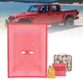 Goldfire Top Sunshade Mesh for Jeep Gladiator JT 2018-2023 4-Door Model Only Soft Sun Shade Roof Cover Rear & Front One-Piece, Jeep Gladiator JT Accessories (Red)