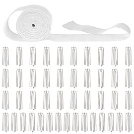 Curtain Pleat Tape with 45 Hooks, 12 Meters White Pleater Tape for Drapes with Stainless Steel 4 Prongs Curtain Pleat Hooks Pinch Drapery Pleating Curtain Tape for Making Pleated Curtain