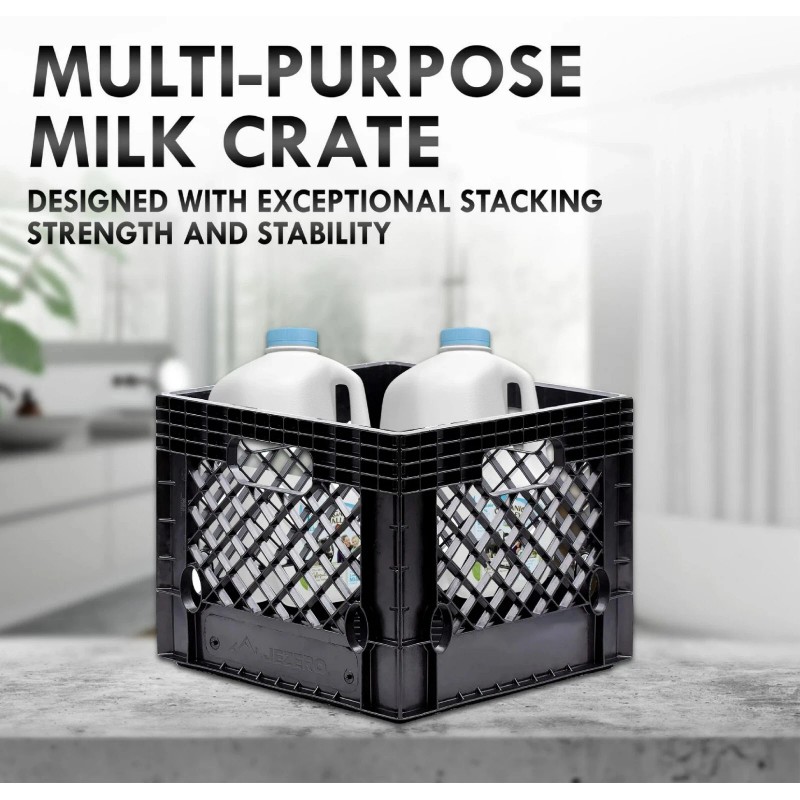 Juggernaut Storage 16QT Heavy-Duty Plastic Square Milk Crate Black