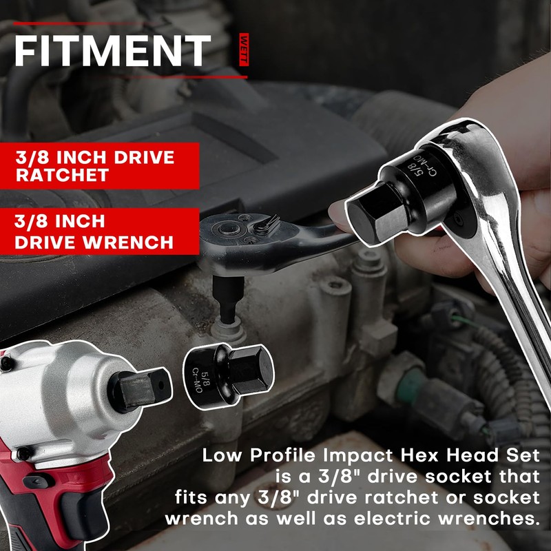 WETT 3/8-Inch Drive Low Profile Impact Hex Driver Set, 16-Piece