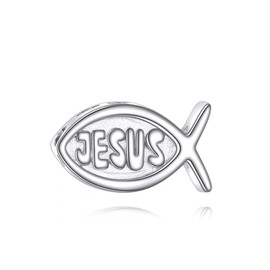 HUKKUN Jesus Religious Fish Charms Bead 925 Sterling Silver Religious Charms Jewelry Gifts for Women