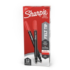 Sharpie 1742665 Plastic Point Stick Permanent Water Resistant Pen, Red Ink, Fine, Dozen
