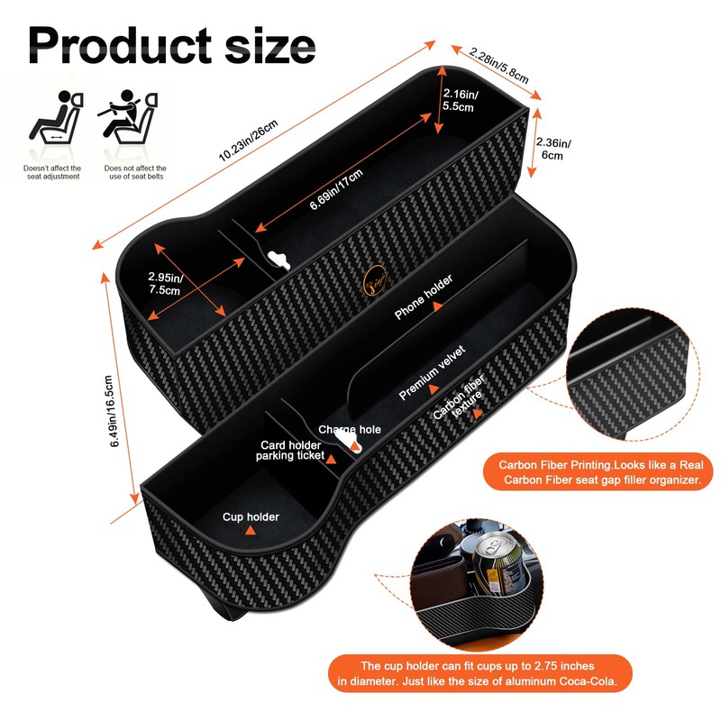 Car Seat Gap Filler Organizer, 2 Pack Multifunctional Auto Console