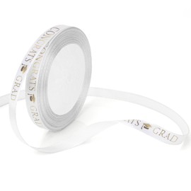 Graduation Ribbon Congrats Grad White Ribbons 3/8 Inch 25 Yards Graduations Ribbon Class of 2025 Grosgrain Ribbon Graduation Ribbons for Flower Bouquet 2025 GraduationRibbon for Graduations Party Decor