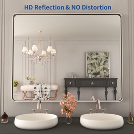 WEER 40X32 Inch Brushed Nickel Bathroom Mirror, Brushed Silver Metal Frame Mirror, Rounded Rectangle Silver Bathroom Vanity Mirror, Tempered Glass, Anti-Rust, Hangs Horizontally or Vertically