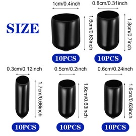 Pack of 50 Rubber End Caps, Vinyl Round Tube End Caps, Bolt Caps, Thread Protection for Screws, Threads, Hanger Hooks (3 mm, 5 mm, 6 mm, 10 mm, 12 mm, Black)