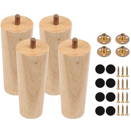 OctBird 5 inch/12cm Wooden Furniture Legs, Round Solid Wood Legs for Furniture Set of 4, Couches Legs Replacement with Mounting Plates and Screws, Anti-Slip Mat for Couch Sofa Cabinet Ottoman