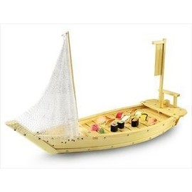 THY COLLECTIBLES Wooden Japanese Sashimi Sushi Boat Plate Serving Tray With Fishing Net (32" (80cm))