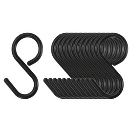 QUARKZMAN Pack of 12 S Hooks 3.5 Inch Plastic Hanging S-shaped Hooks Large S Hangers Wardrobe Rods Hooks for Hanging Kitchen Utensils, Cups, Plants, Jewellery, Black
