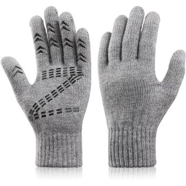 HEERMS Winter Thermal Gloves for Men Women Touch screen Warm Knit Gloves, Cold Weather Black Thermal Warm Knitted Gloves for Cycling, Running (Grey, One size fits all)
