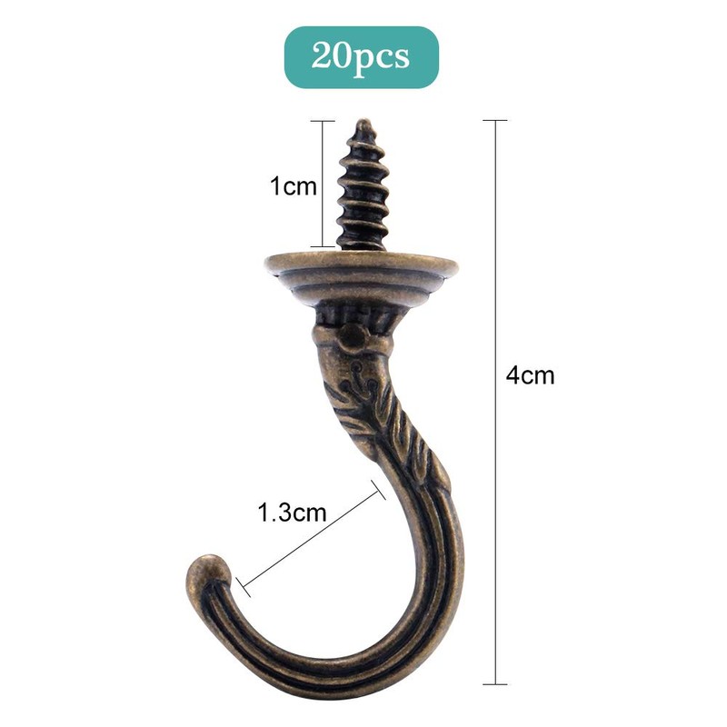 Fippy 20PCS Vintage Screw in Hooks Antique Carving Cup Hook