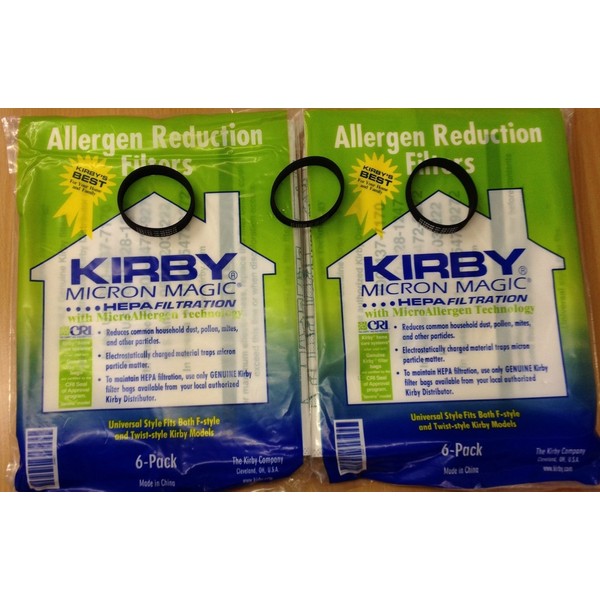 Kirby Universal Bags: 2 Packs (12 bags) of Universal HEPA White Cloth Bags Kirby #204811 and 3 Kirby Belts #301289 - Genuine Kirby Product - shipped by BuyParts