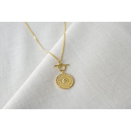 LUUK LIFESTYLE Filigree 50 cm necklace in 925 sterling silver with sun disk pendant in vintage design, women's jewelry, personal gift idea, elegant and unique boho style, fashion, gold